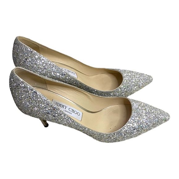 Jimmy Choo Silver Glitter Heels - Picture 4 of 9